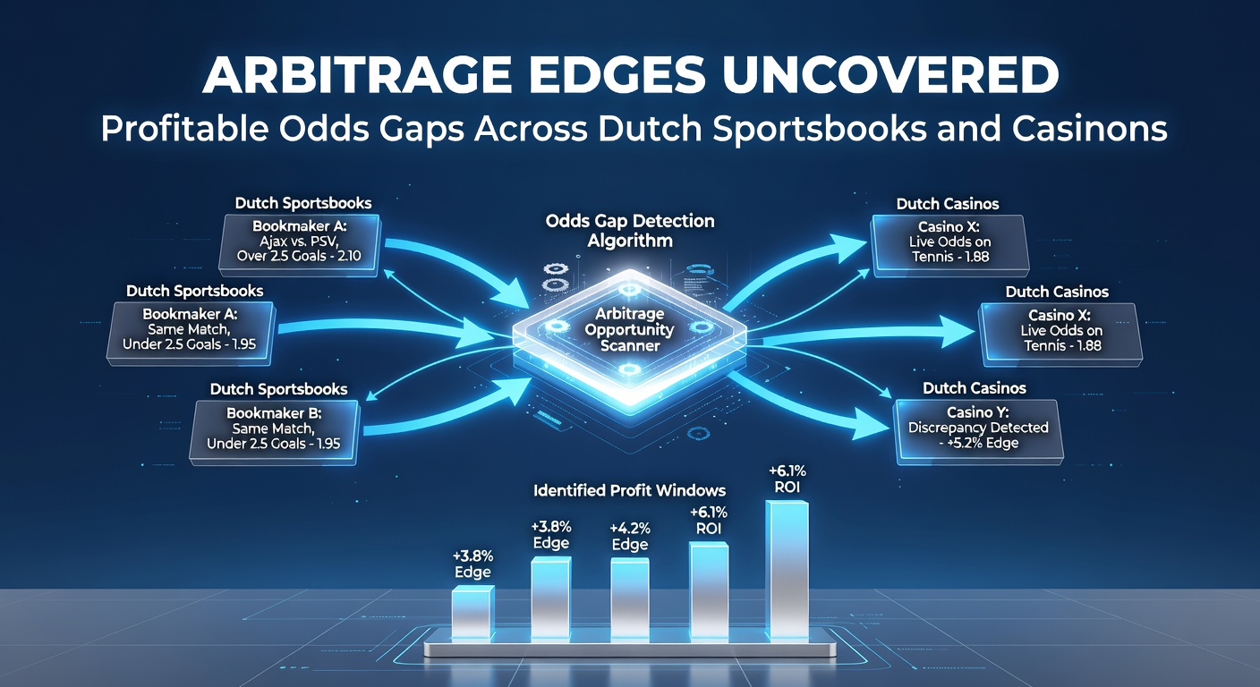 Schermafbeelding van een arbitrage calculator die odds gaps berekent voor Nederlandse bookmakers, met voorbeeldwinstberekeningen