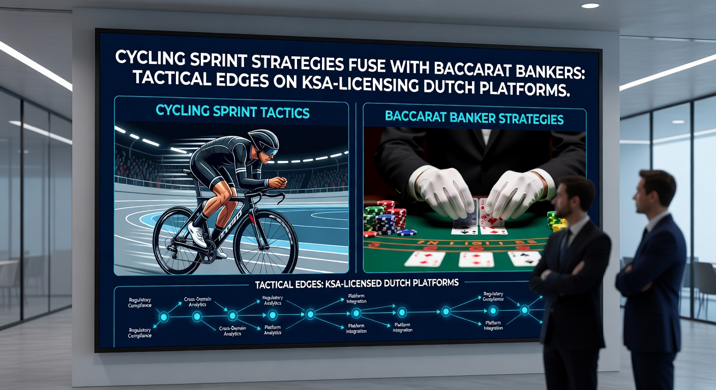 Baccarat dealer deelt kaarten uit naast een scherm met live wielersprint footage