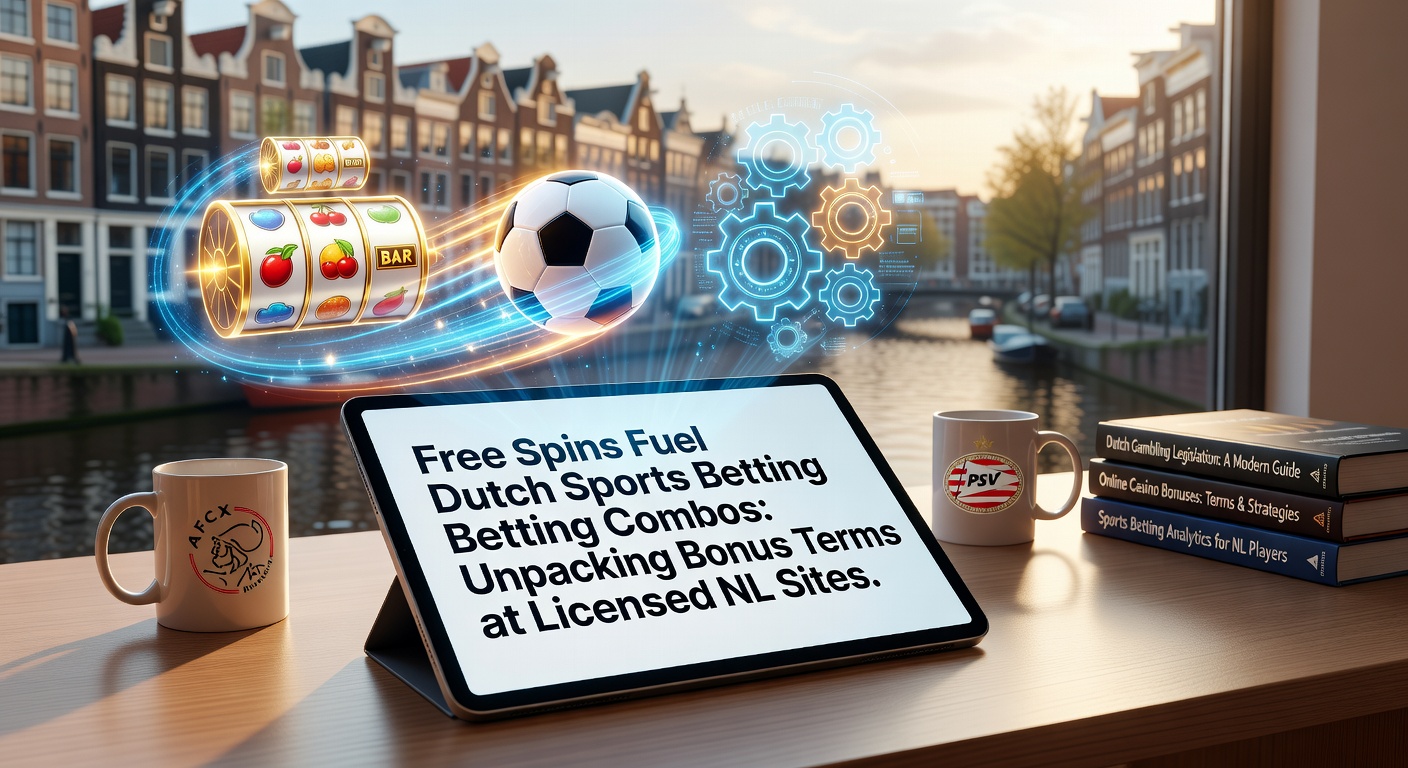 Afbeelding van een dynamische mix tussen gratis spins op slots en sportweddenschappen, met Nederlandse vlag en casino-elementen
