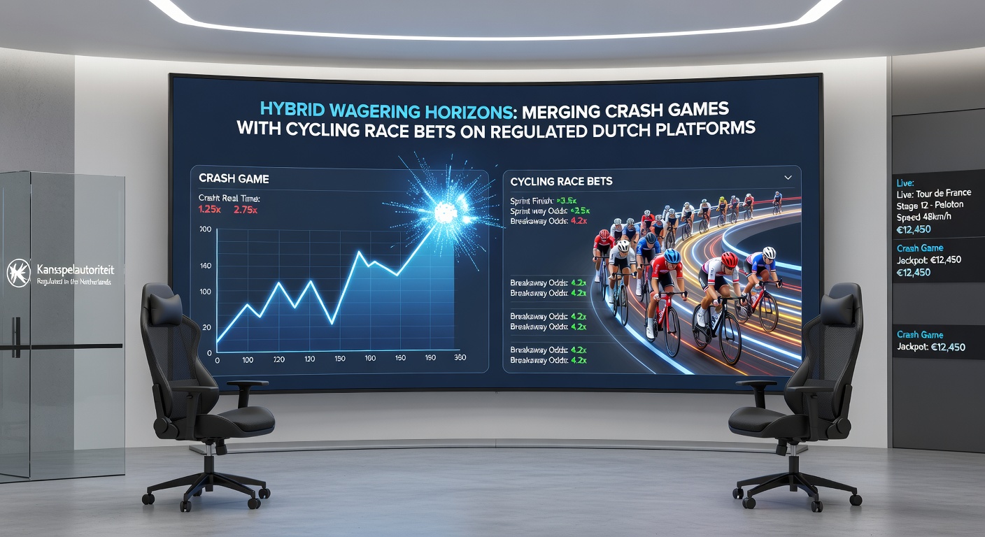 Live wedinterface met crash game actief naast wielerkoers tracker, inclusief odds en multiplier grafiek op een NL-platform