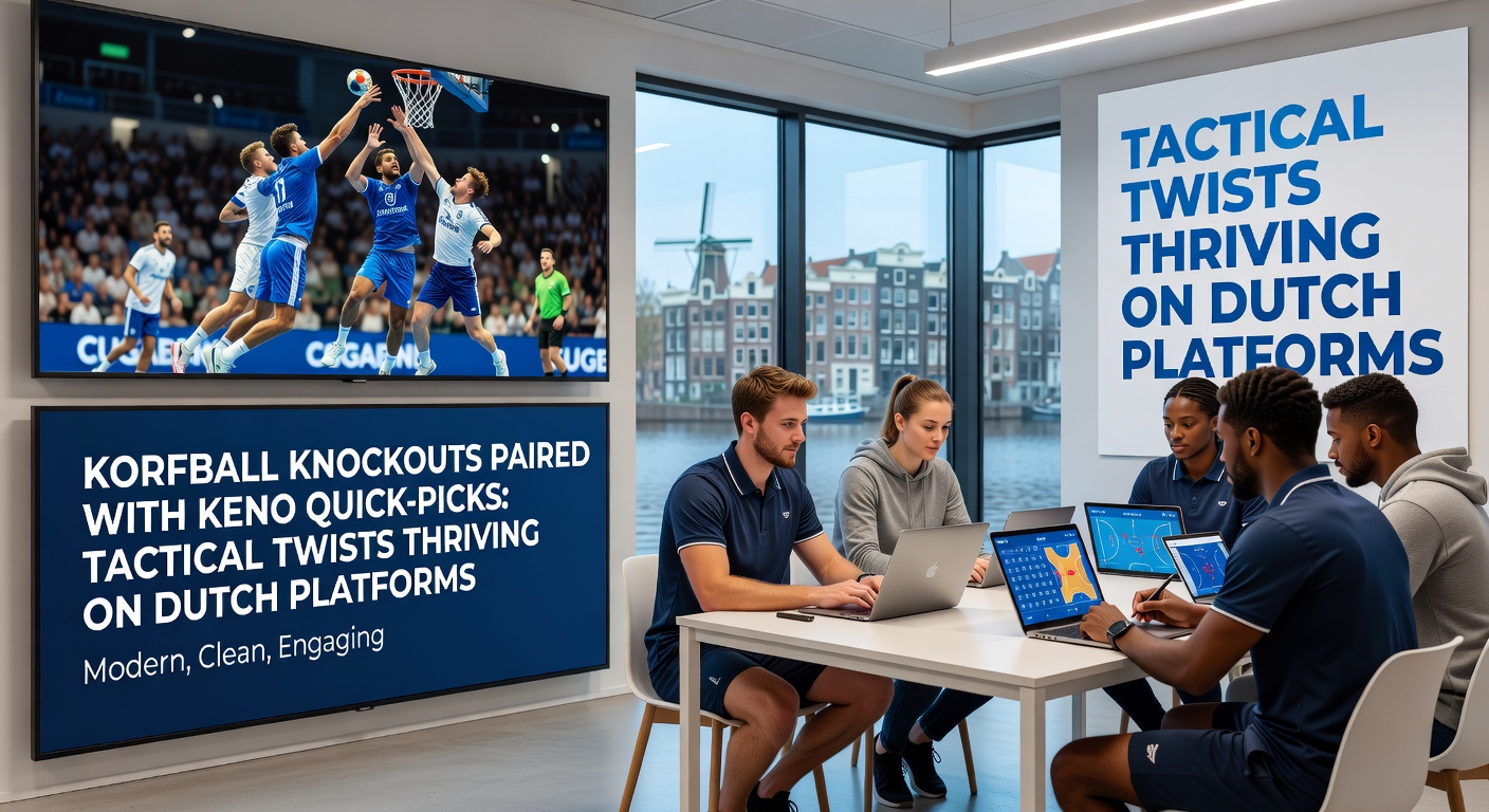 Grafiek met tactische overlays van korfbal knockouts en keno quick-picks op een Nederlands casino-dashboard, illustrerend hybride wedstrategieën