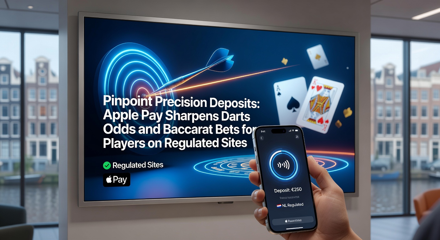 Apple Pay interface op een mobiel apparaat tijdens een darts weddenschap op een Nederlands casino platform, met focus op snelle deposit knoppen en live odds