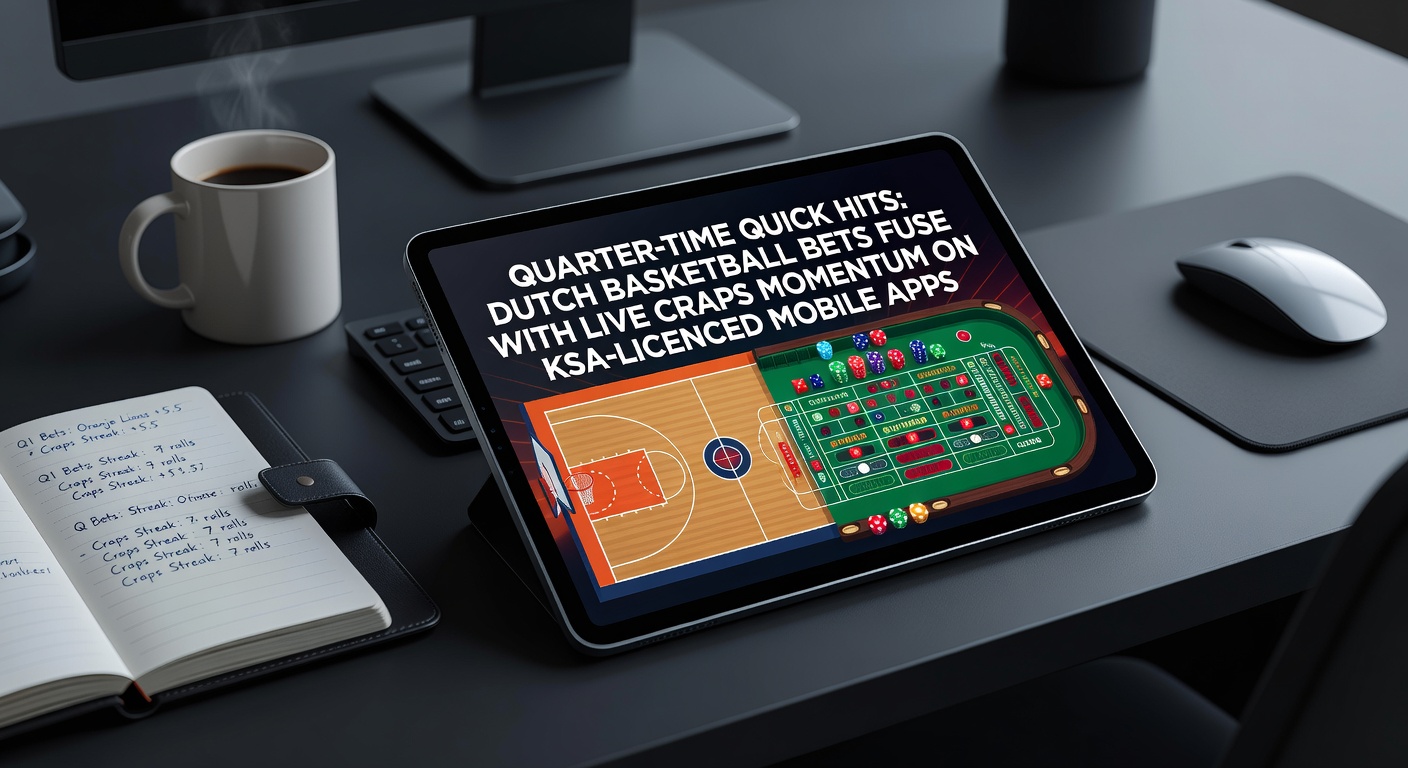 Schermafbeelding van een mobiele app met live basketbalweddenschappen en craps-tafels, KSA-logo zichtbaar