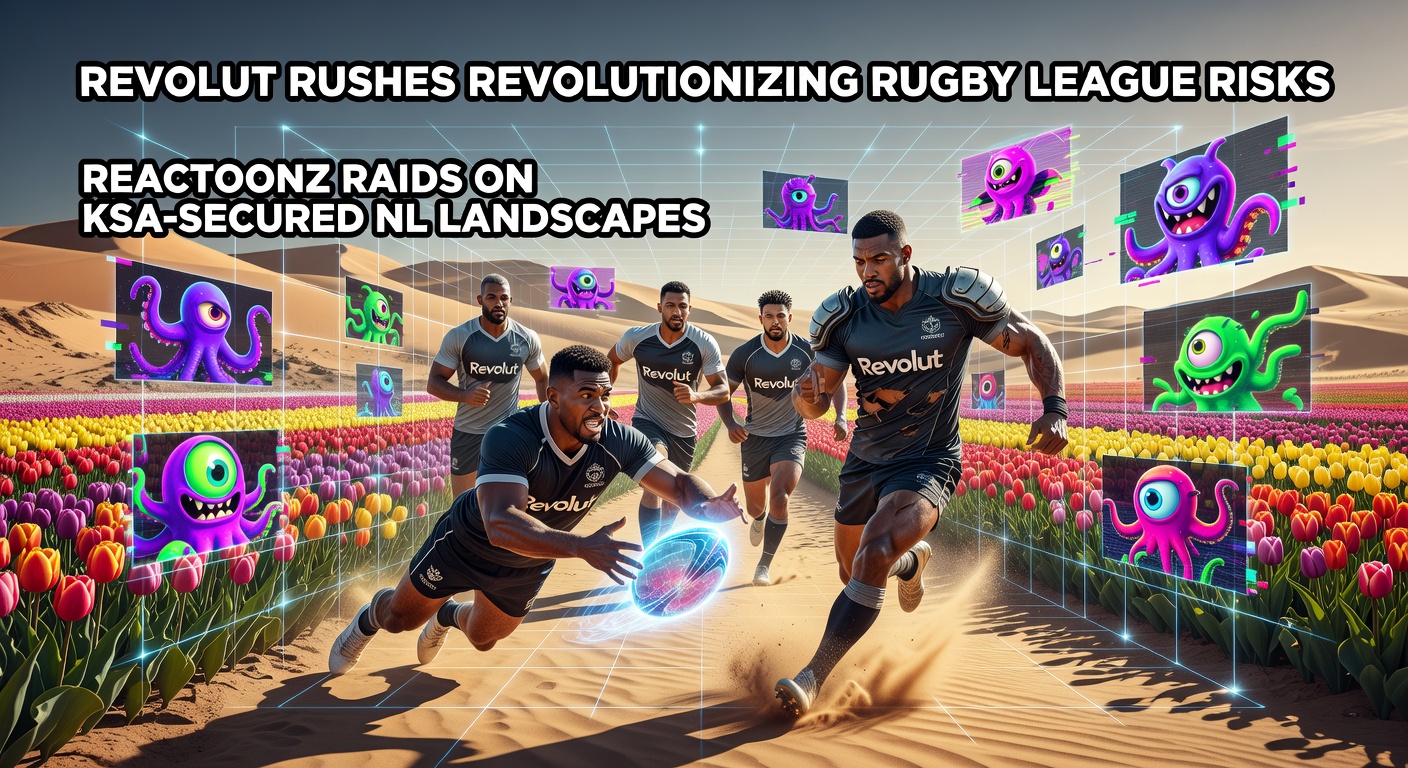 Revolut-app interfase met rugby league-weddenschappen en Reactoonz-slots op een KSA-gelicenseerd Nederlands platform, illustrerend snelle transacties en game-integraties