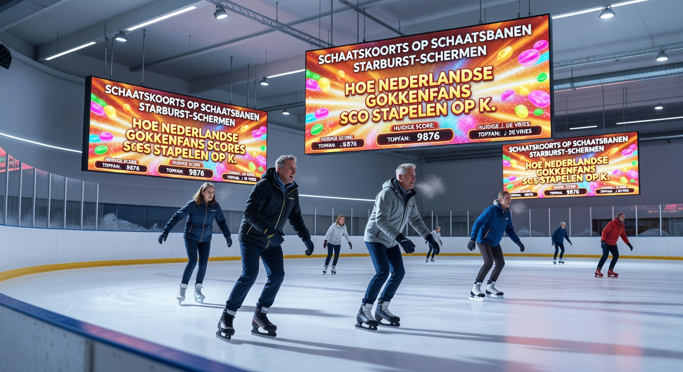 Dichtbij shot van een Starburst slot scherm met winnende wilds naast een schaatsrace live feed op een mobiel apparaat