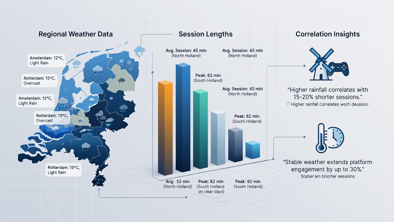 Data visualisatie van sessieduren gekoppeld aan regionale weerinvloeden
